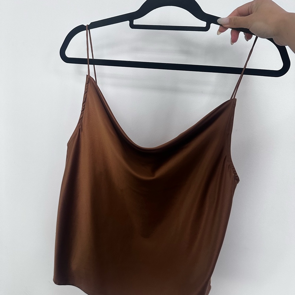 Line & Dot Brown Satin Cowl Neck Camisole